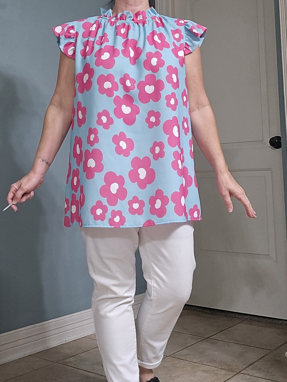 First Love Blue & Pink Floral Blouse